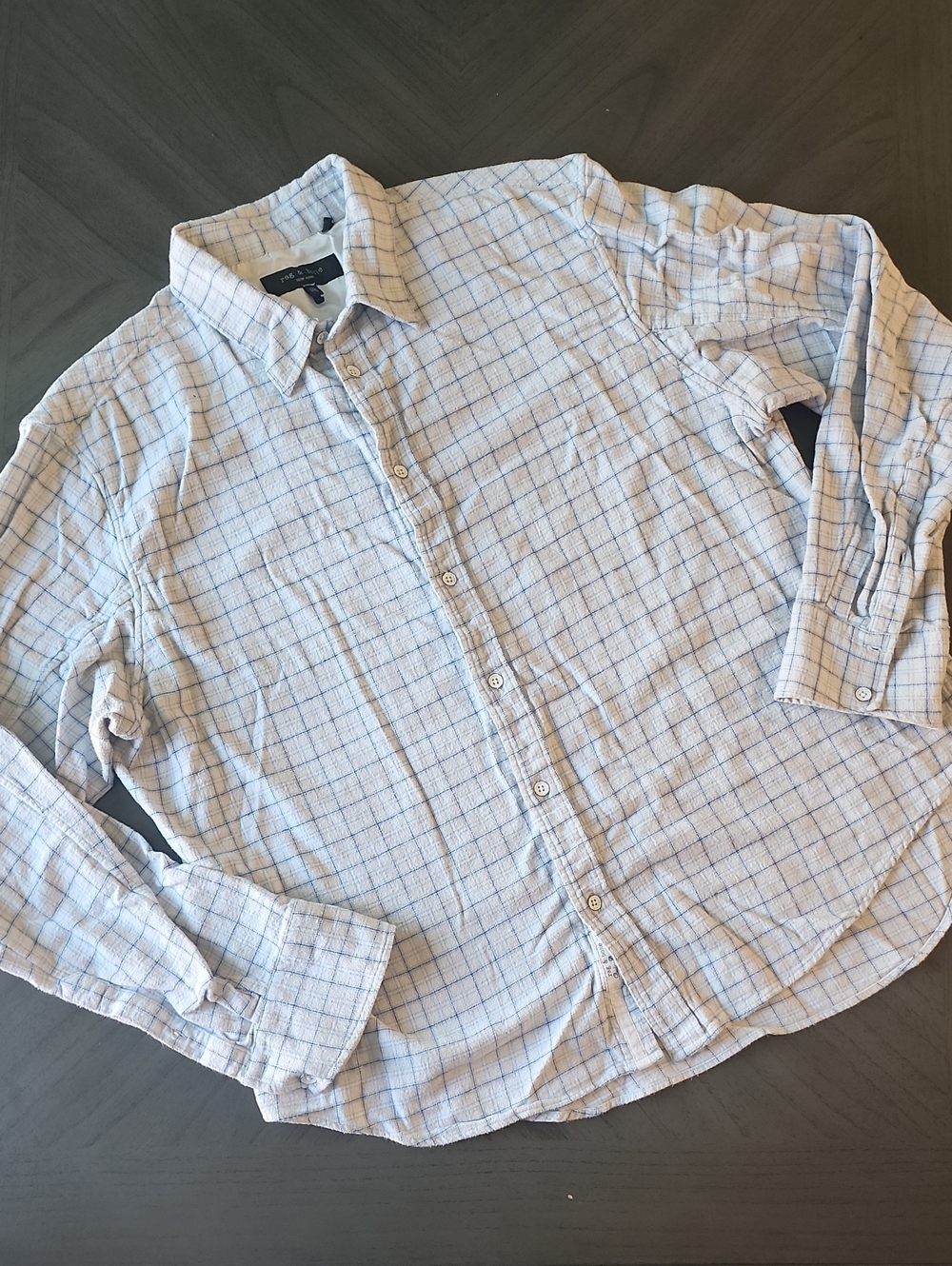 White Flannel Shirt W/ Light Blue Windowpane Check By Rag & Bone Men's Size XXL